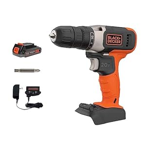 BLACK+DECKER 20V MAX Cordless Drill Kit with ‎Battery, Charger, and Double Ended Bit (BCD702C1)