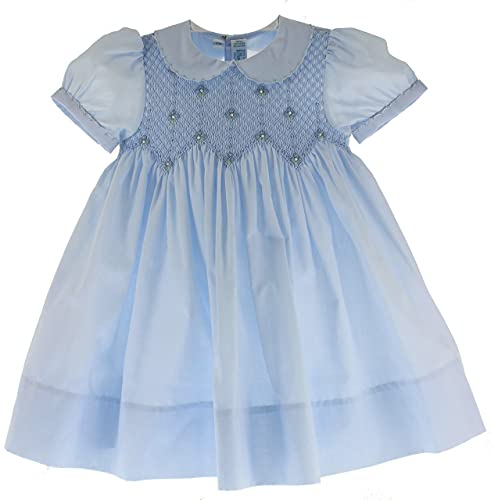 Feltman Brothers Girls Blue Portrait Dress Peter Pan Collar Smocked Bodice2