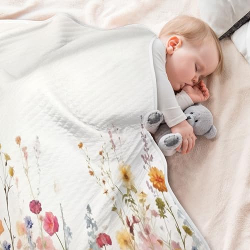 Image of Wildflowers11 Baby Blanket Cotton Cozy Throw Blanket Warm Nursery Swaddle Receiving Toddler Blankets 30 inch x 40