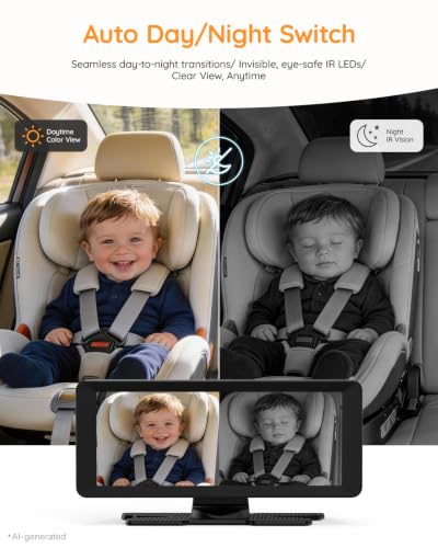 Image of LUCKVIEW BM5PRO Baby Car Camera for 2 Kids, 7.2 inch Split Screen Monitor | 1080P Car Baby Monitor, Automatic Night Vision, 2 Cameras for Rear Facing Seat, 360 Degree Headrest Mount (Orange)