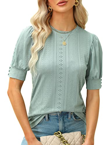 BMJL Womens Dressy Casual Blouses Business Tops Short Sleeve Shirts Work Tops Cute Puff Sleeve Blouses