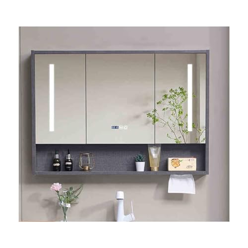 Espejo de baño LED con función antivaho, para montar en la pared, regulable, iluminado (gris, 100 cm), diseño moderno para espacios elegantes
