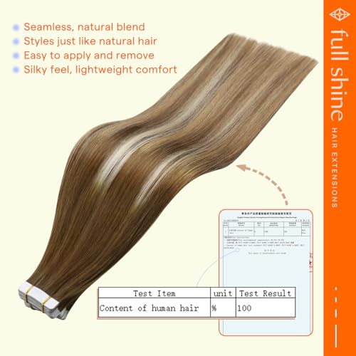 Image of Full Shine Tape in Extensions, 12 Inch Brown Caramel Blonde Mix | 30g 20PCS, Seamless Skin Weft Tape in Hair Extensions, Brazilian Invisible, Wedding Guest Hair Special Occasion