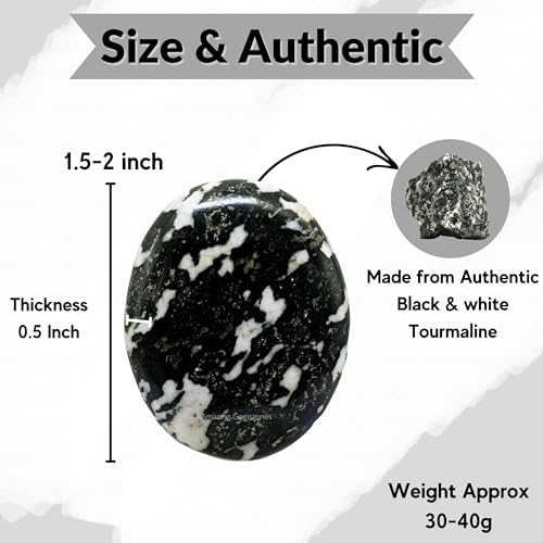 Image of Amazing Gemstone Black and White Tourmaline Crystals and Healing Stones - Large Palm Stone Crystals Piedra - Crystal for Good Luck, Positive Energy, Meditation - Unique Stocking Stuffers, Gifts Women