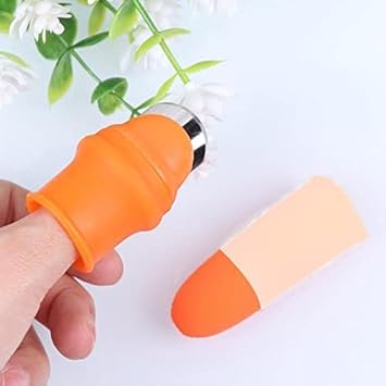 SOULMOTO-Thumb Knife Finger Cutter Kitchen Knife Set for Kitchen use Home appliances Kitchen Garlic Peeler for Kitchen Finger Thumb Cutter (pcs of 1) - Orange, Silicone & Stainless Steel