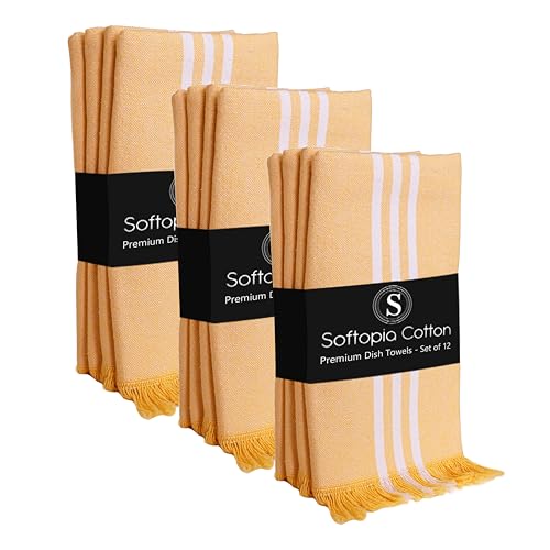 Image of Stripe Kitchen Towels 12 Pack, 16x26 Inches, Dish Cloths for Drying, Wiping, Absorbent Tea Towels, Washable Rags, Reusable Cleaning Cloths for Everyday Kitchen Tasks - Mustard Yellow