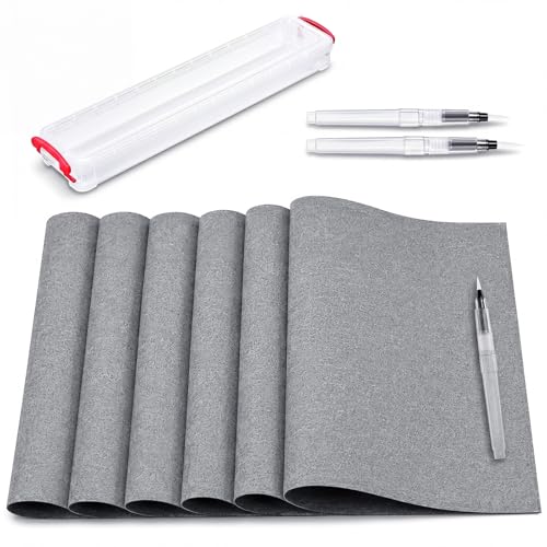 ForraFun 5 Pcs Water Drawing Writing Canvas Set Reusable Water Art Painting Board Portable Drawing Writing Cloth with 3 Brushes and 1 Storage Case for Artist Meditation Calligraphy Practice