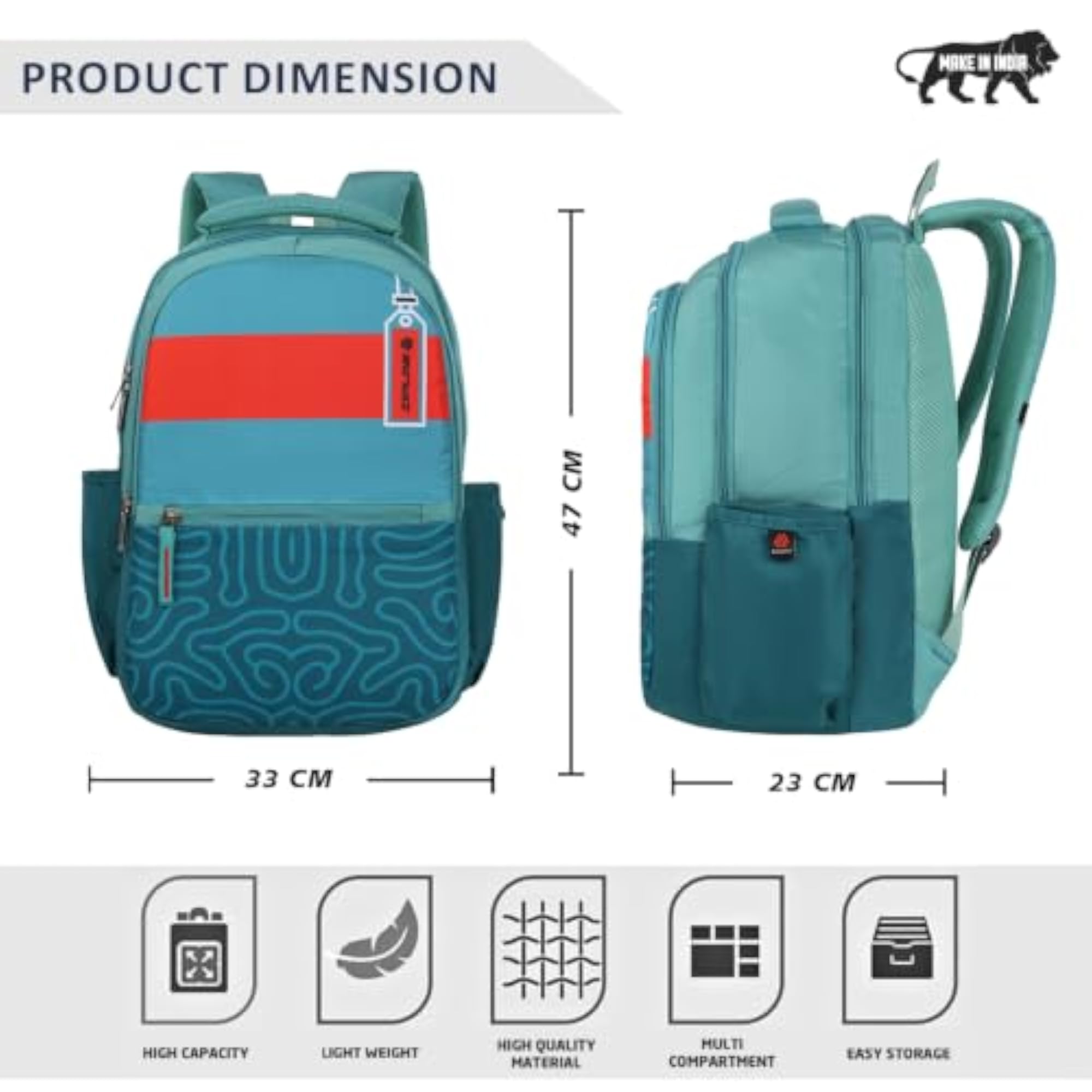 Casual Backpack Bag for Boys & Girls, 35L Water Resistant