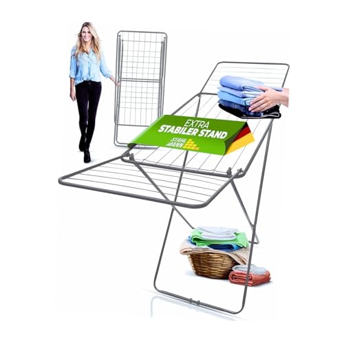 STAHLMANN ® Wäscheständer [18 m Trockenfläche] - Wäscheständer Silber platzsparend mit rutschfesten Füßen - Klappbarer Flügelwäscheständer...