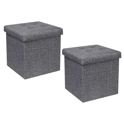 Bonlife Mesas Plegables Pequeñas Caja Almacenaje Juguetes Muebles Auxiliares Dormitorio Mesa Baja Salon Reposapies de Oficina Gris 32x32x32cm