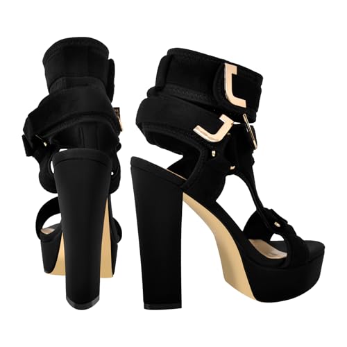 Rainbow Chunky Block High Platform Heel Peep Open Toe Sandals Ankle Strap3