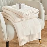 CozeCube Check Knit Throw Blanket, Cream White...