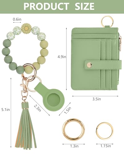 Image of Wristlet Wallet for Women,Keychain Wallet with AirTag Holder (Green)