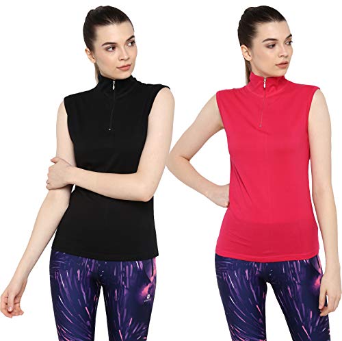 Image of Ap'pulse Women's Sleeveless 1 /4 Zip Hineck Tshirt(Pack of 2)