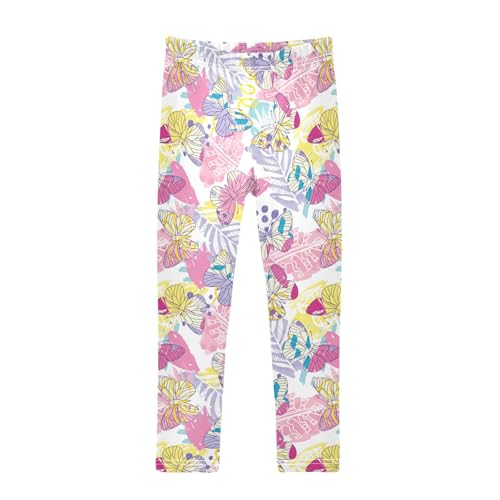 Bright Pattern Butterflies Girls Leggings,Workout Leggings for Girls Toddler Athletic Leggings Size for 3-10T