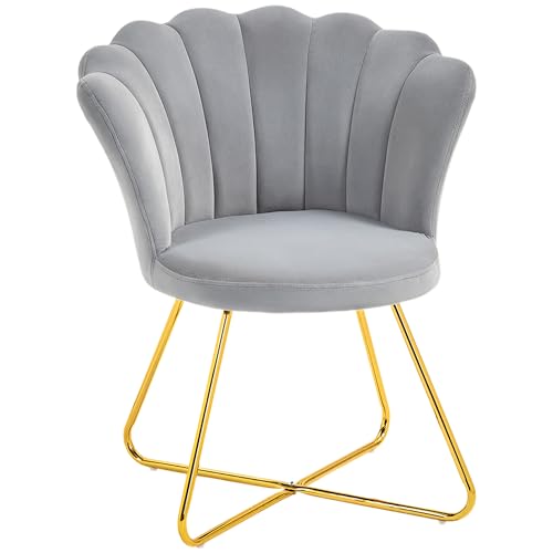 HOMCOM Fauteuil Coquillage Chaise Coiffeuse Fauteuil en Velours Fauteuil de Salon avec Pieds en Acier pour Salon et Chambre 69 x 64 x 80 cm Gris