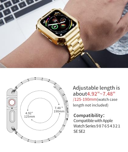 Image of BINLUN Compatible with Apple Watch Band 49mm 46mm 45mm 44mm 42mm 41mm 40mm 38mm Stainless Steel Metal Watch Strap with TPU Watch Case Compatible with iWatch Series(Watch Not Included)