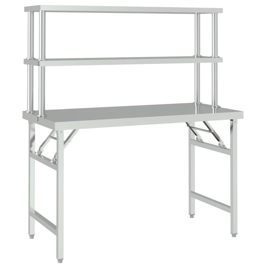Tavolo da lavoro da cucina in acciaio inox con ripiano, 120 x 60 x 145 cm, per gastronomia, ristorante, cucina, commerciale, snack, catering, bar, caffetteria, mensa, bistrò e magazzino