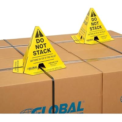 Global Industrial Trilingual Do Not Stack Printed Pallet Cones, 8W x 8L x 10H, Corrugated Cardboard Construction, Yellow, 50/Pk, Prevents Double Stacking, Ships Flat