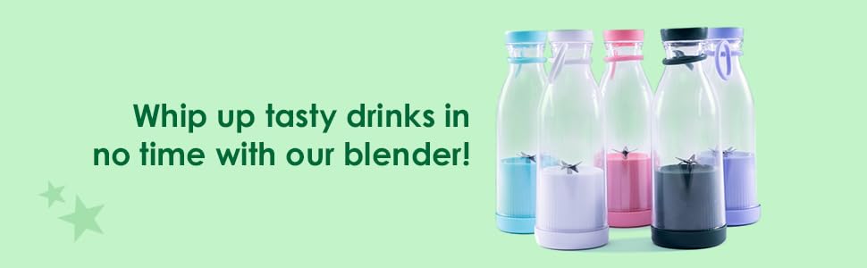Image of Urban Edge Plastic 420 ml USB Rechargeable Multicolour Portable Blender | Mini Juicer for Smoothies, Milkshakes & Fruit Juices | Lightweight, Leak-Proof, and Easy to Clean | Blue Colour, 300 Watts