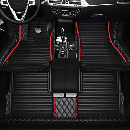 Customized Personalized car Floor MATS Luxury Full-Body car Floor mats are Suitable for 99% of Vehicle Models (Pickup Trucks/SUVs/sedans) and Offer Personalized Text Customization (Red1+1)
