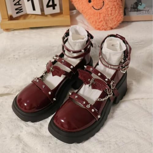 Emo Shoe Platform Y2K Grunge Women Teen Girls Chunky Goth Punk Kawaii Retro Gifts for Daughter Granddaughter Back to School Comfort, Leather Cute4