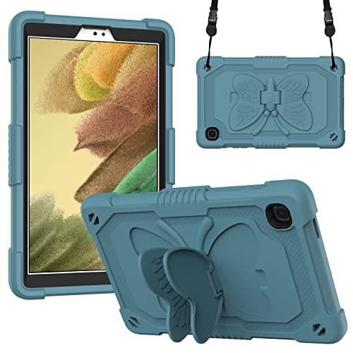 Funda Compatible con Samsung Tab A7 Lite 8.4 T225/T220, Cubierta Protectora de Carga Pesada 3D, Carcasa de Silicona de cómic de alas de Mariposa para niños con Tirantes Verde Oscuro Cover