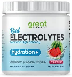 Electrolytes Powder Hydration | Real Food High Potency | Watermelon 30 Servings | High Potency Electrolyte Powder | Hydration Drink Mix | Electrolyte Supplement with Potassium Magnesium Calcium