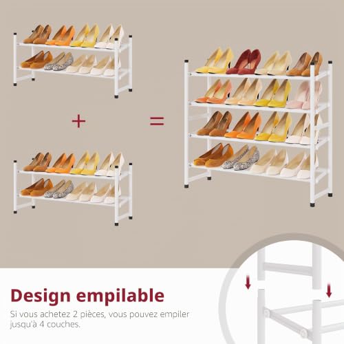Étagère à chaussures blanc extensible 2 niveaux Tajsoon
