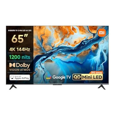 XIAOMI TV S Mini 65" Diseño sin Bordes Google TV QD-Mini LED 1200 nits de Brillo máximo Alta tasa de refresco 4K de 144 H Ultra Fluido para Gaming Dolby Vision IQ & Dolby Atmos Google Assistant