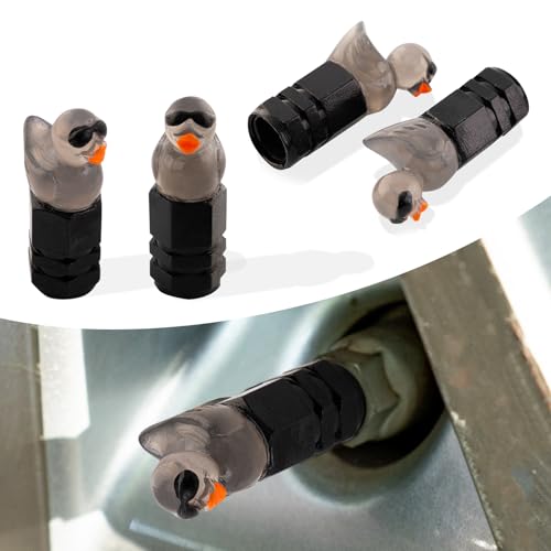 4Pcs Sunglasses Duck Tire Valve Stem Caps, Funny Decorative Covers for Wheels, Cute Car Accessories (Hexagon Black)