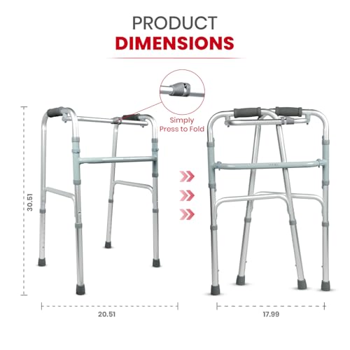 Image of AGEasy (Max Group) Walker for Senior Citizens | Adjustable Height Adult Walker for Patients | Lightweight & Sturdy Walking Stand for Old People | Foldable Walking Aid for Men & Women (Silver)