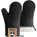 GORILLA GRIP BPA-Free Soft Silicone Oven Mitts, 550F Heat Resistant Waterproof Cooking Safety Gloves, Thick Cotton Lining, Flexible Gripping for BBQ Grilling, Kitchen Potholders Set, 12.5x8.3, Black
