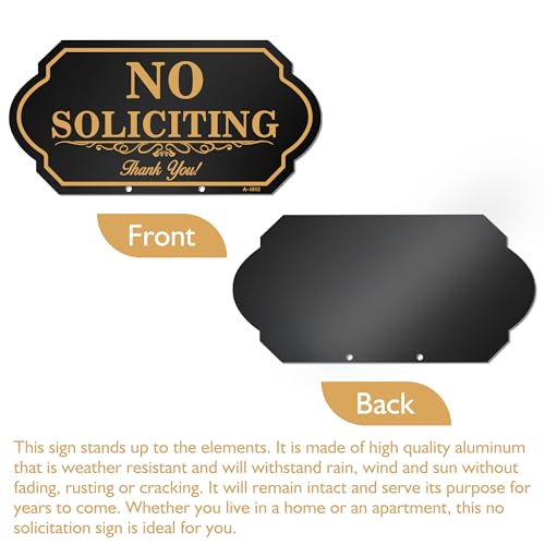 Image of No Soliciting Sign for House with Stake - 50-mil Thick Aluminum - 5x10 Inch /37 Inch High - Adjustable Height - Outdoor Yard Sign for Home and Front Door (A1512)