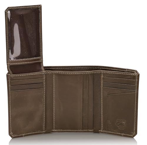 Stealth Mode RFID Blocking Leather Trifold Wallet for Men – Mens Trifold Leather Wallet with Flip Up ID Window, 11 Card Slots, Hidden Pockets, Divided Billfold – Gift Box Included (Grey Crunch)