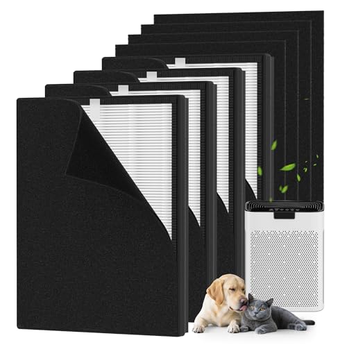 Image of 4 Packs KJ190L Replacement Filter Compatible with MOOKA KJ190L and KJ190H Air Cleaner Purifier For Home Large Room 2000 Ft, 4 Main Filters and 4 Washable PreFilters