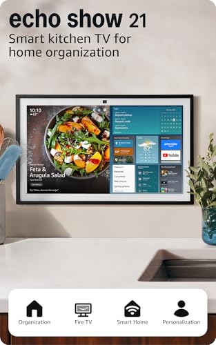 Image of Amazon Echo Show 21 (newest model), Full HD 21 inch kitchen hub for home organization, with built-in Fire TV, Designed for Alexa+