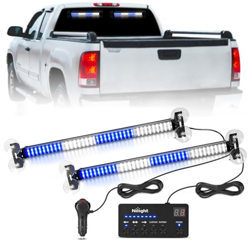 Image of Nilight 144 LED Strobe Traffic Advisor Light Bar Blue White with Controller 2 in 1 Automotive Emergency Warning Flashing Police Windshield Lights Bars for Cars Tow Plow Trucks Construction Vehicles | 2 in 1 Automotive Emergency Warning Flashing Police Windshield Lights Bars for Cars Tow Plow Trucks Construction Vehicles