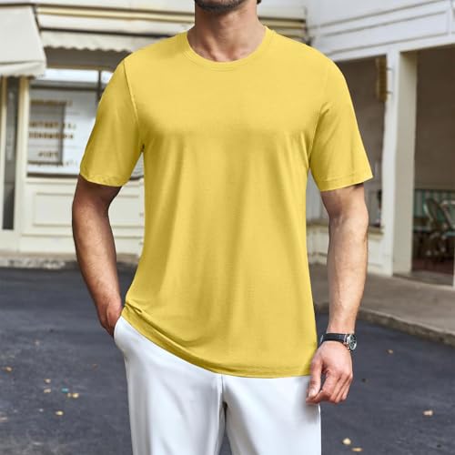 Camisetas de manga corta para hombre, talla 6XL, cuello redondo, estilo casual, básica, ligera, a la moda, amarillo, L