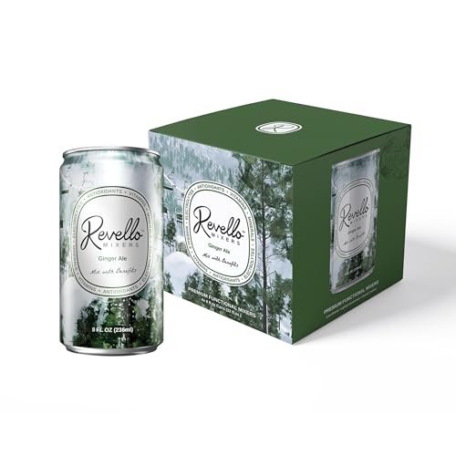Image of Revello Mixers Ginger Ale - Mixer Infused with Electrolytes, Antioxidants, Vitamins & Minerals - Low Sugar & Calories - Premium Beverage for Crafted Cocktails & Mocktails - 8 fl oz (Pack of 4)