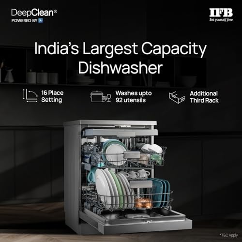 Image of IFB 16 Place Settings with DeepClean Technology Powered by AI Freestanding Dishwasher (Neptune SX16, Pearl Grey, Auto Door Open for Effective Drying, Interior LED Lighting)