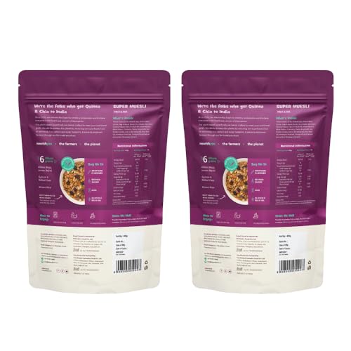 Image of Nourish You Super Muesli Fruit & Nut 400g Pack x Pack of 2 | Whole Grain Muesli with Rolled Oats, Quinoa, Ragi | Kakvi Natural Sweetener | High Fiber & Protein Cereal | Gluten Free Healthy Breakfast