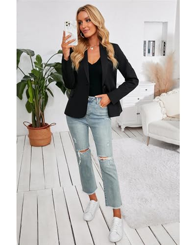 Roskiky Eingekerbter Blazer mit Revers Taschen und Knöpfe Schwarz Large