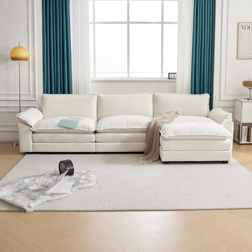 Image of SRMS Sectional Sofa Modern Deep 3-Seat Sofa Couch | Chenille Sofa Sleeper Comfy Upholstered Furniture for Living Room | Beige