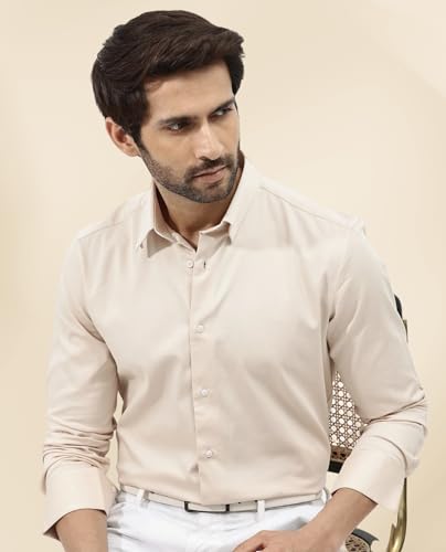 Image of IndoPrimo Men's Satin Shirt with Spread Collar Neck Line Solid Pattern Full Sleeves Regular Fit Western Style and Standard Length