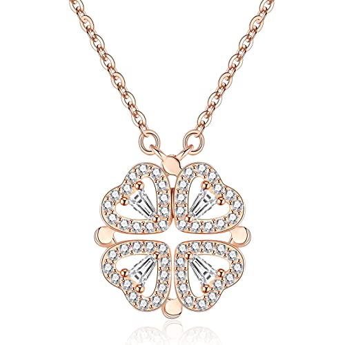 Jrêveinfini Kleeblatt Kette Halskette Damen Silber 925 Rosegold, Herz Kette Halskette Anhänger Mädchen Kinder Mutter Mama Muttertag Tochter Frauen Nickelfrei Hypoallergen Geschenke Weihnachten Cover