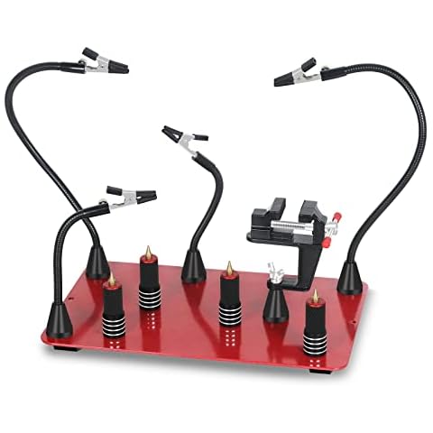 Soldering Helping Hands, NEWACALOX Third Hand Magnetic Helping Tool with 4 Soldering Helping Arms & Big PCB clamp Holder & 4 Upgrade PCB Holder Pillars, Waterproof Solder Clamp Station Cover