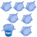 6 Stück Silicone Deckel Joghurtbecher, Blaue Silikondeckel für Lebensmittelaufbewahrung, Passend für 9,5 cm Joghurtbecher, Praktische Deckel für Kühlschrank und Mikrowelle