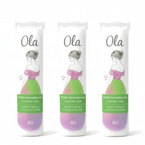 Ola Cosmetic Cotton Makeup Pads - 240 Piece (80 x 3 Pack) | 100% Natural Cotton, Soft & Durable | Makeup Remover Pads for Daily Skincare | Lint-Free | Round Shaped Cotton Pads
