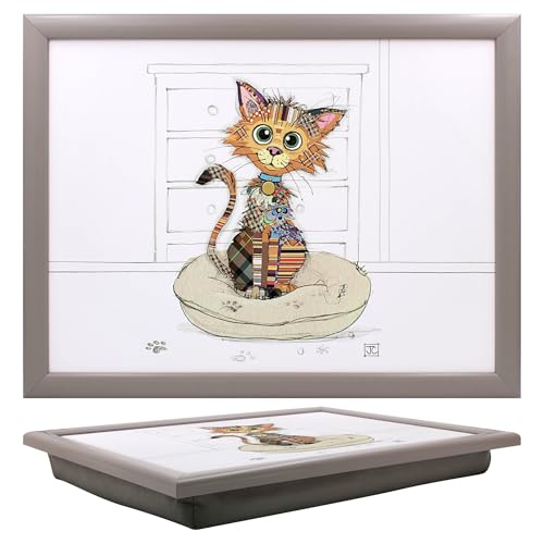 Lesser & Pavey Bug Art Kimba Kitten - Bandeja de Regazo con Bolsa de Frijoles para Servir Platos, Bonitas bandejas de Regazo para Comer en el Regazo para la Cena o el Desayuno, bandejas de Comida de